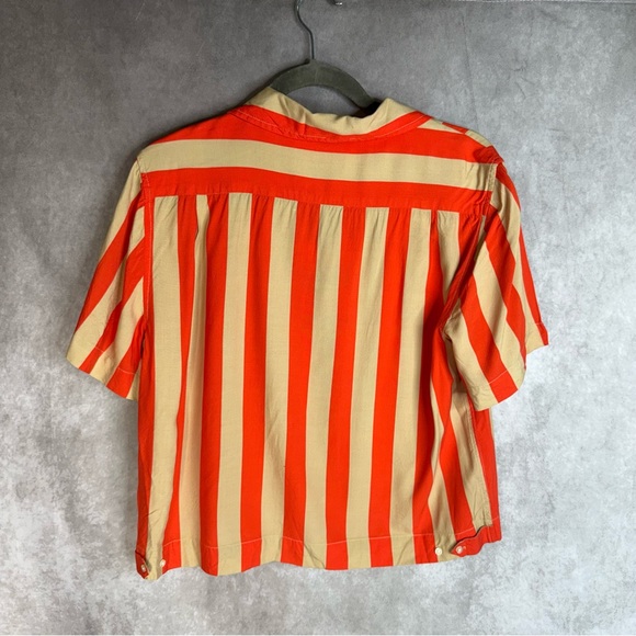 The Great. The Bowling Button Down Shirt Blouse In Sunset Stripe Orange Size 3 L - Picture 7 of 8